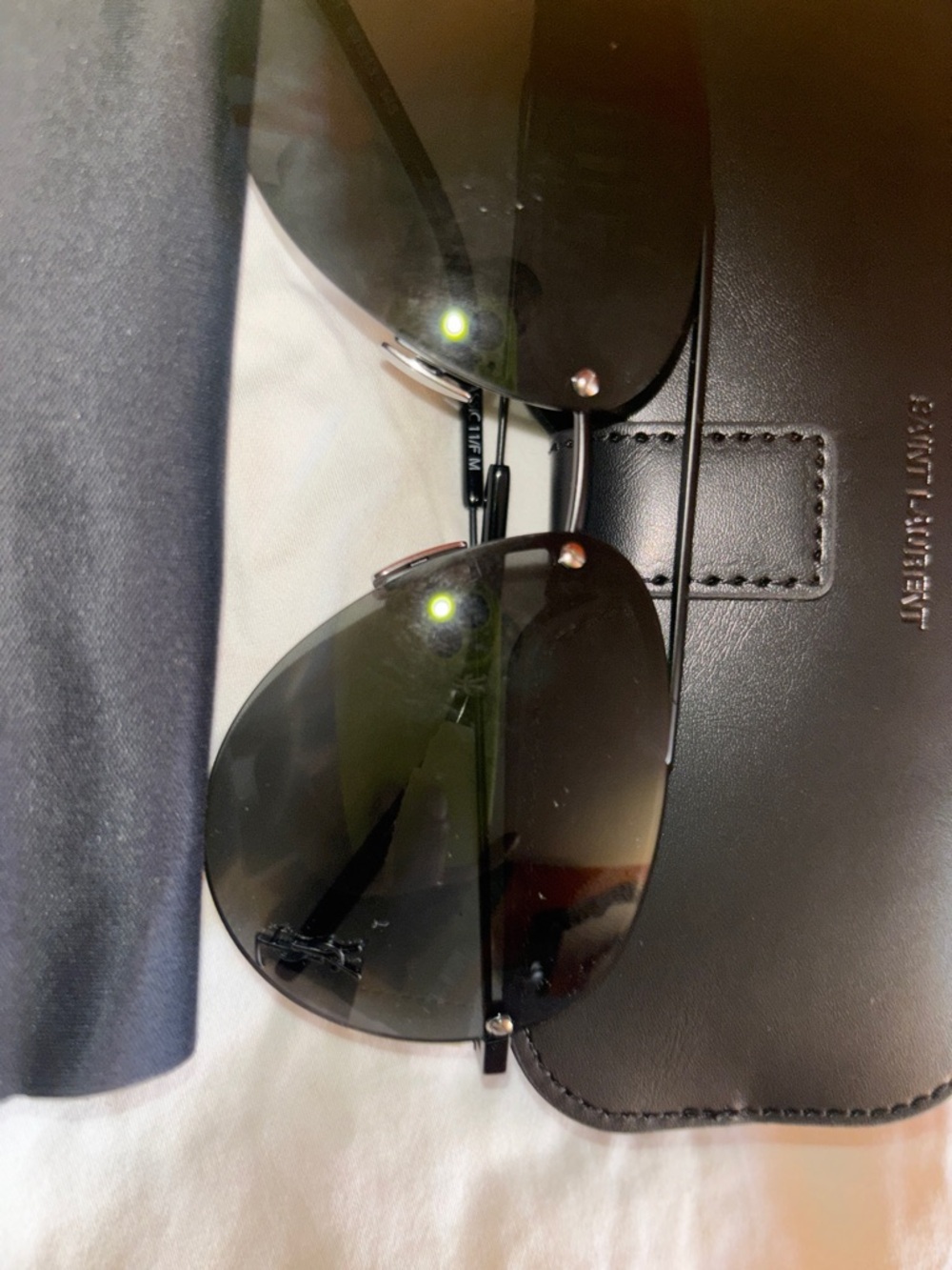 Saint Laurent Black Metal Aviator Sunglasses with Case - Picture 10 of 13